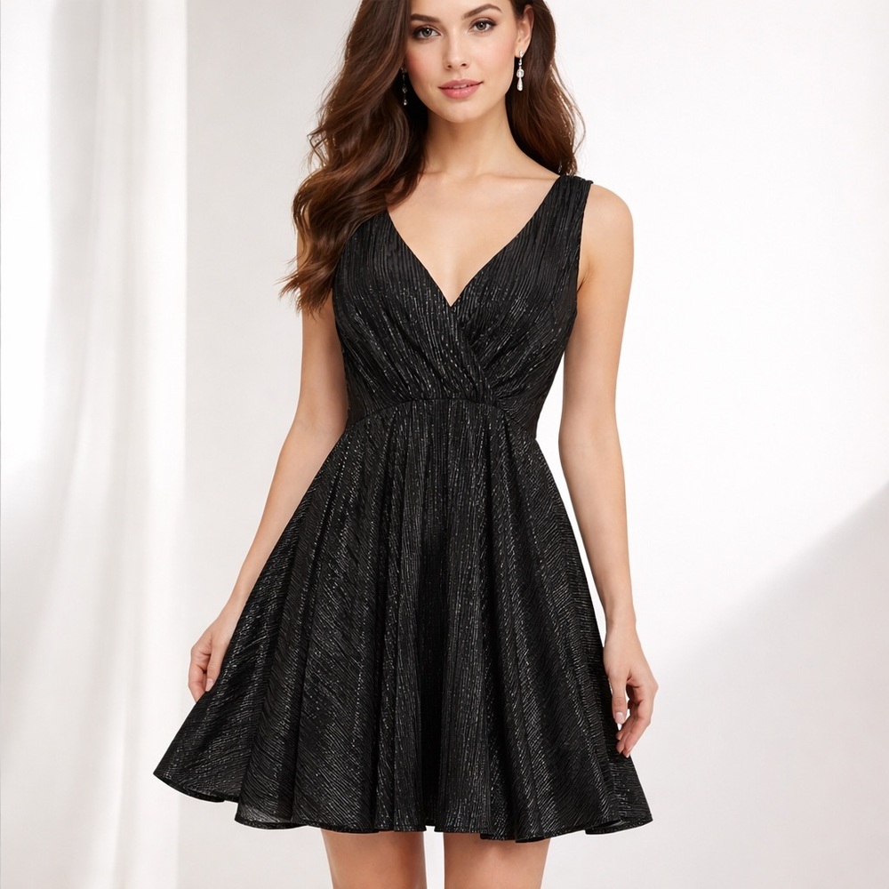 Kardashian Kollection Black & Gold A-line V-Neck Mini Dress XL